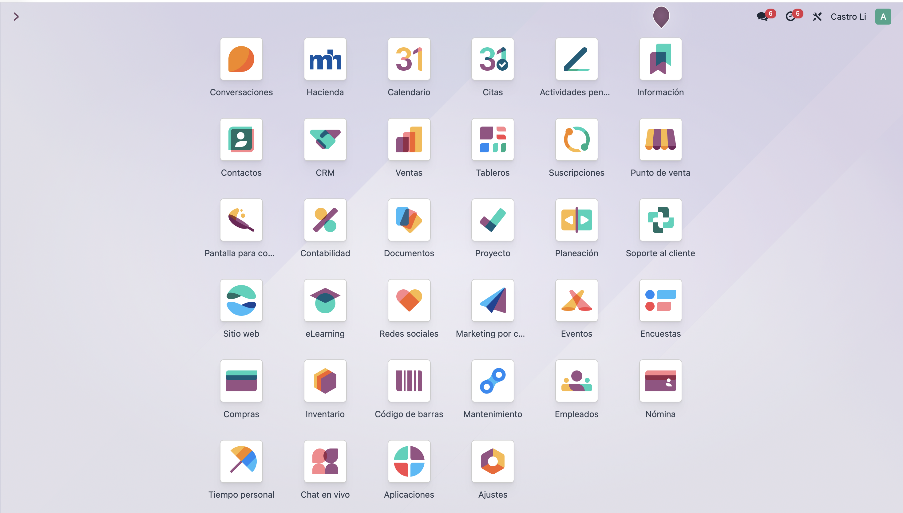 Vista de Odoo implementado por Castro Li